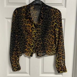 Urban Outfitters Sheer Leopard Print Button Down Blouse